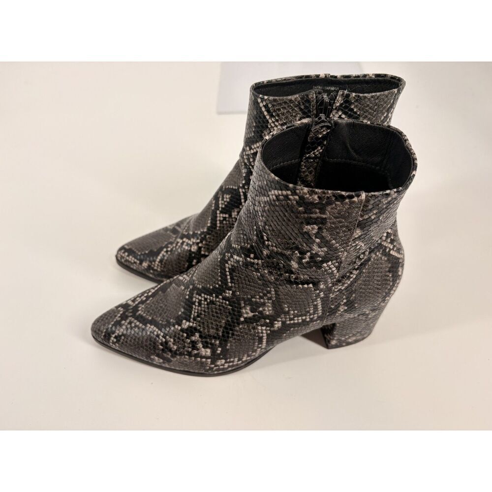 Snakeskin Print Ankle Booties | Pointed Toe Block Heel Side Zip Boots